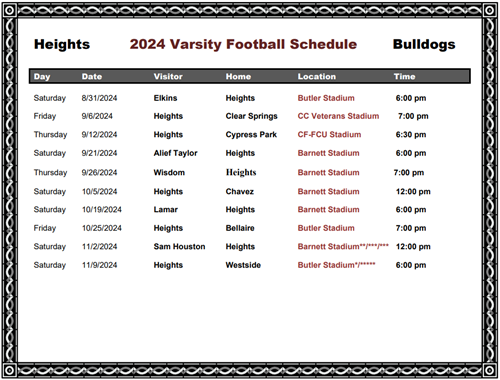 Varsity Football Schedule